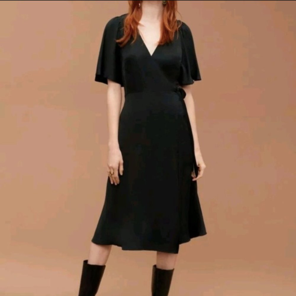 Wilfred Nadine Dress Black Silky Wrap Aritzia - Gem